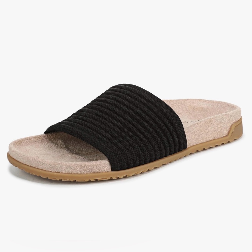 Vionic Black and Tan Slide Sandals